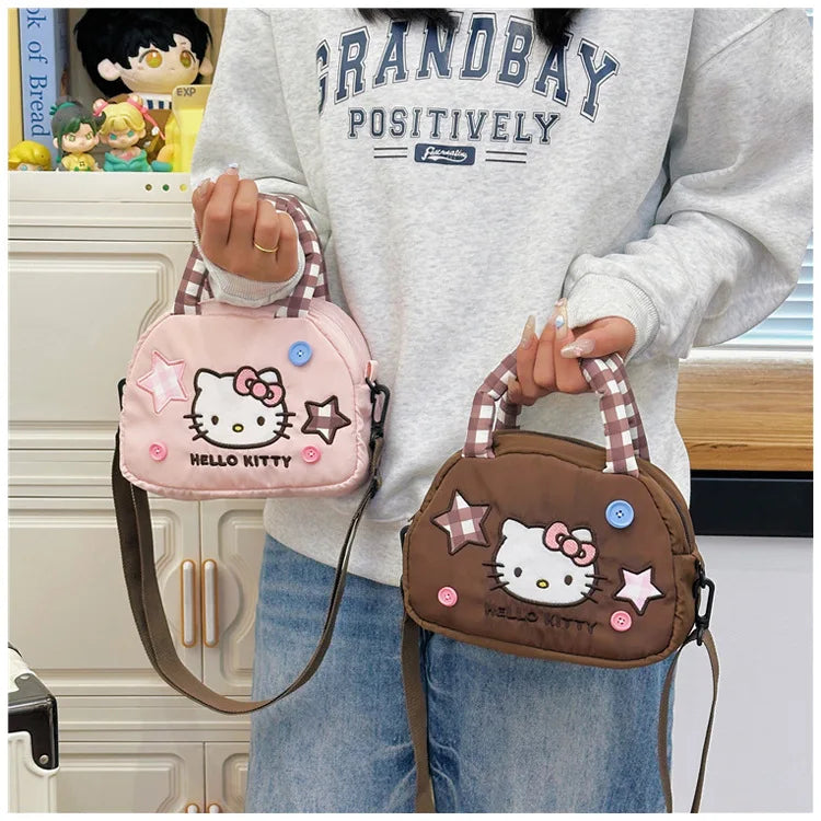 Cute Kitty Crossbody Bag Checkered Commuter Handbag, Creative Cartoon Shoulder Bag, Gift for Girlfriend