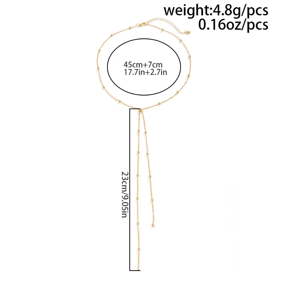 Minimalist Geometric Zircon Beaded Long Tassel Y-Shaped Lariat Layered Necklace for Women Fashion Stainless Steel Jewelry Gifts