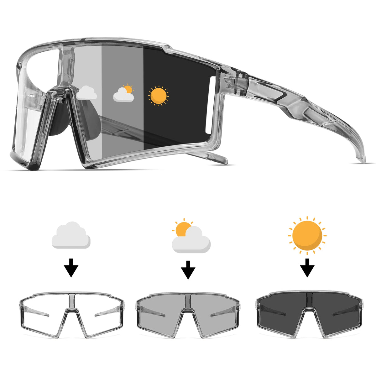 Premium Oversized Photochromic Sports Sunglasses - One-Piece Lens, UV400 Unisex for Cycling, Hiking & Outdoor Adventures