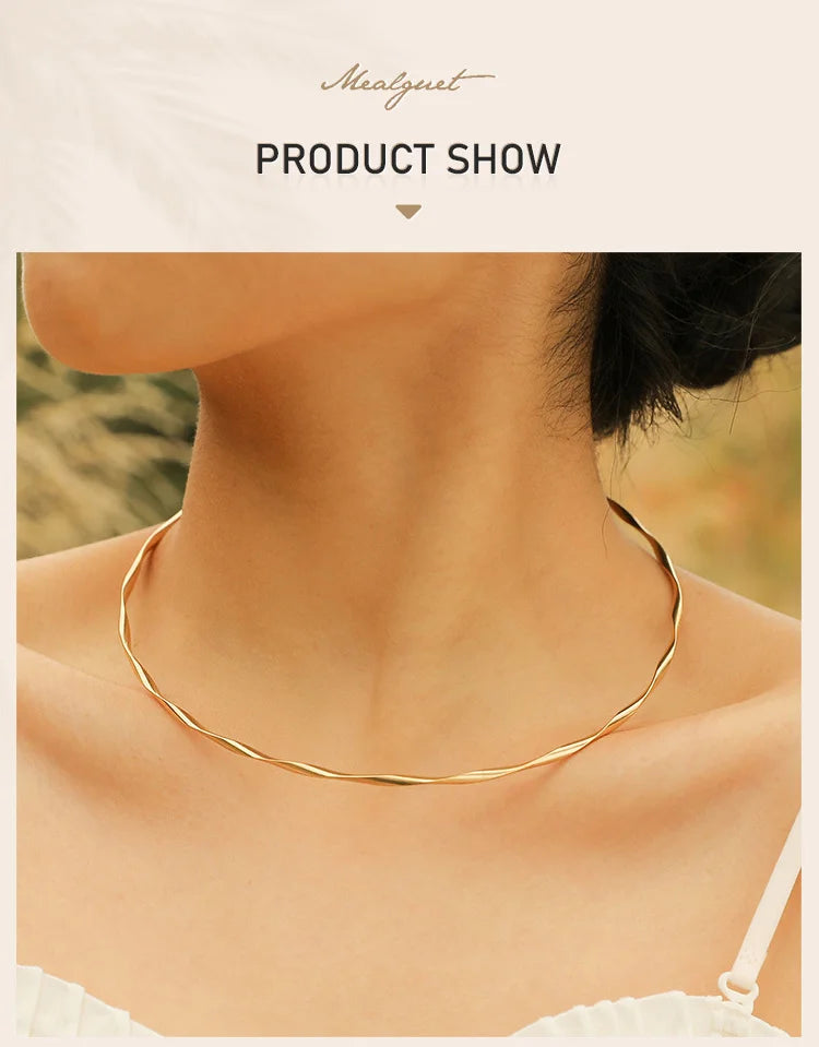 Minimalist Torques Necklace for Women,Reszie Twist Cuffs Neck Jewelry, Stainless Steel Gold Plated Choker Female Anti-allergic
