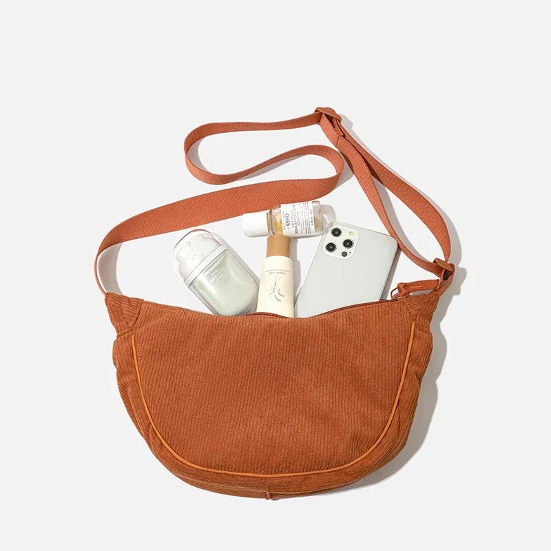 Crossbody Bags Ladies Daily Travel Handbags Messenger Bag Solid Color Corduroy Women's Hobos Shoulder Bag Retro Casual Female