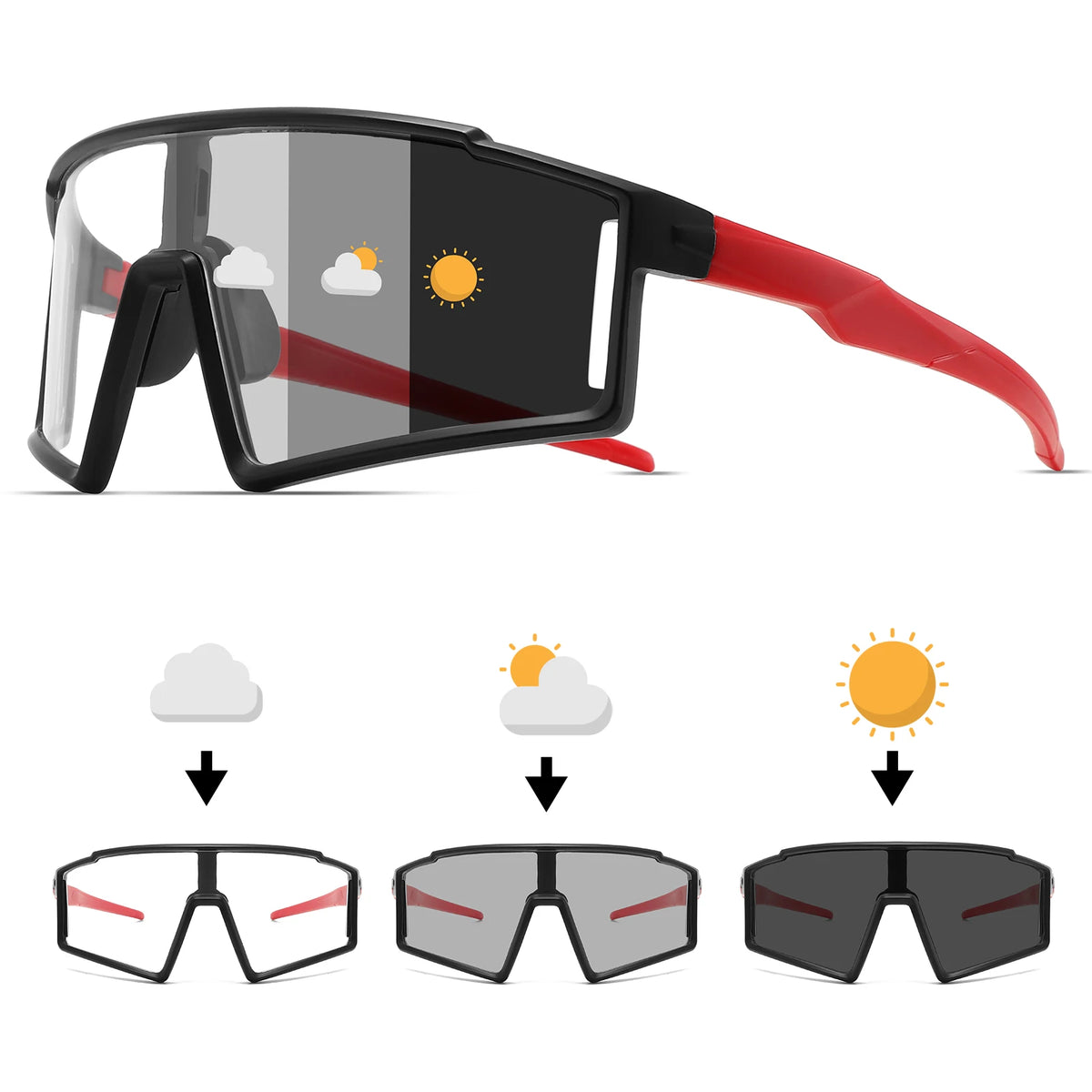 Premium Oversized Photochromic Sports Sunglasses - One-Piece Lens, UV400 Unisex for Cycling, Hiking & Outdoor Adventures