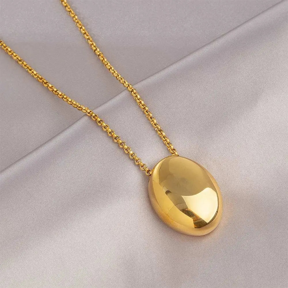 Minimalistic Oval Titanium Steel Necklace for Women Long Sweater Chain Luxury Charm Thin Chain Party Elegant Jewelry Accessories