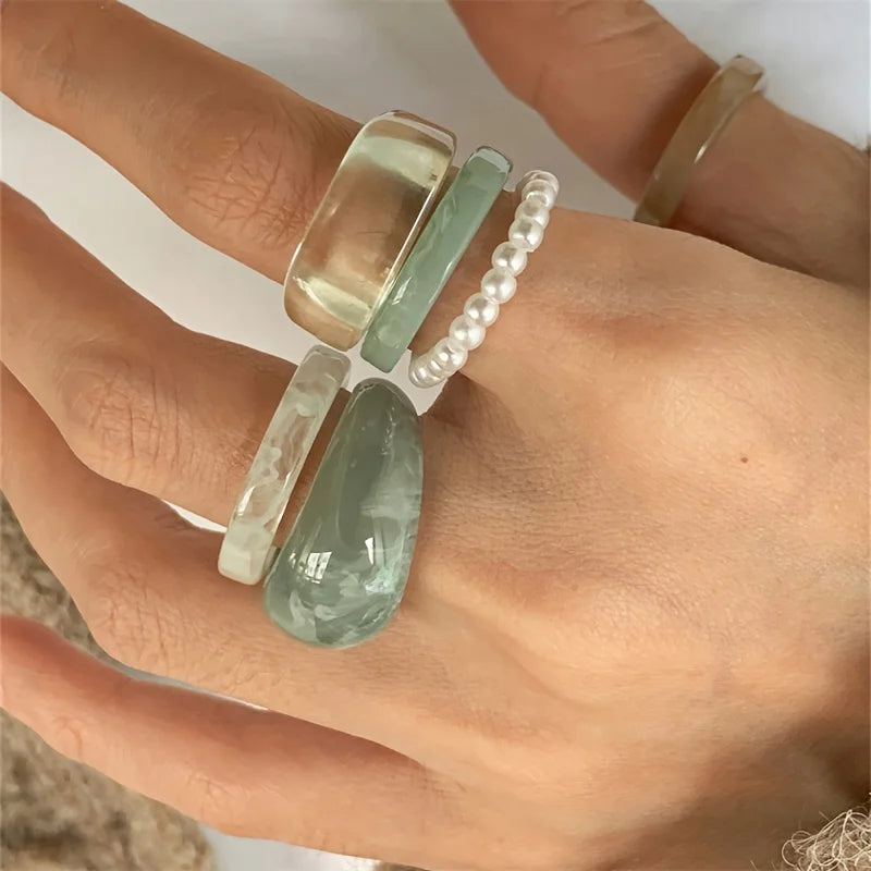 6 Bohemian retro style women's fashionable and elegant stackable multi-color rings for daily banquet wear