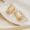 Elegant Vintage U-Shaped Hoop Earrings for Women Golden-Tone Finish & Resin Inlay Stylish Earring Party Jewelry Gifts