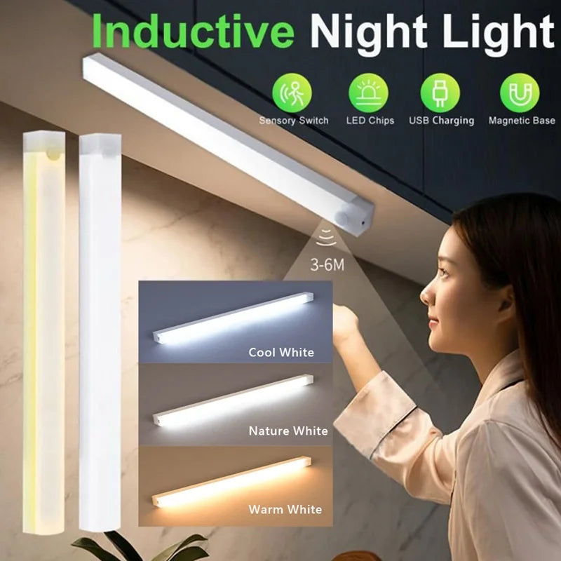 Wireless LED Night Lights Type C Rechargeable Motion Sensor Lights Closet Kitchen Night Lights Bedroom Cabinet Staircase Backlit