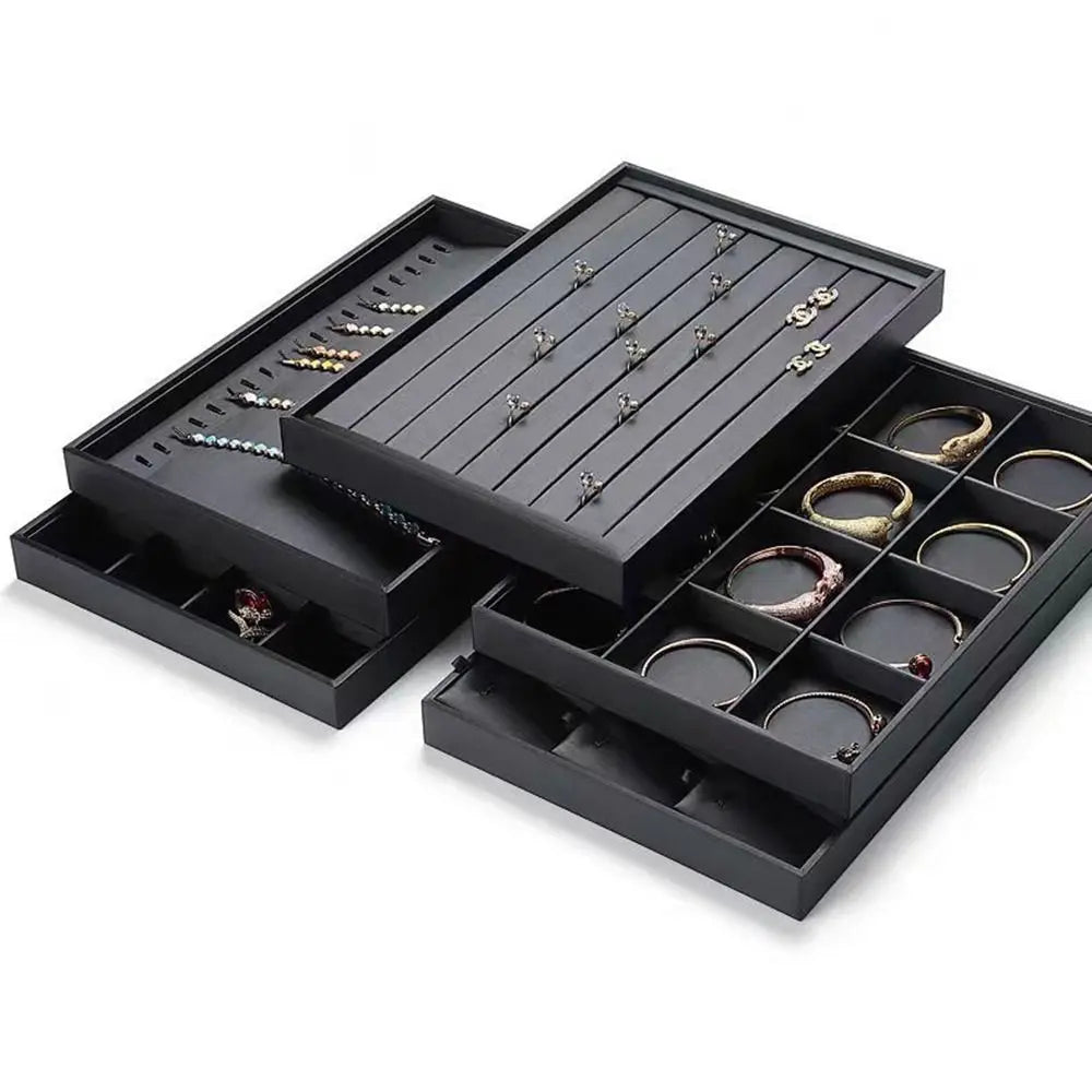 Stackable Jewelry Display Tray Multi Compartments Flat Bottom Bracelets Storage Organizer Wear-resistant Waterproof