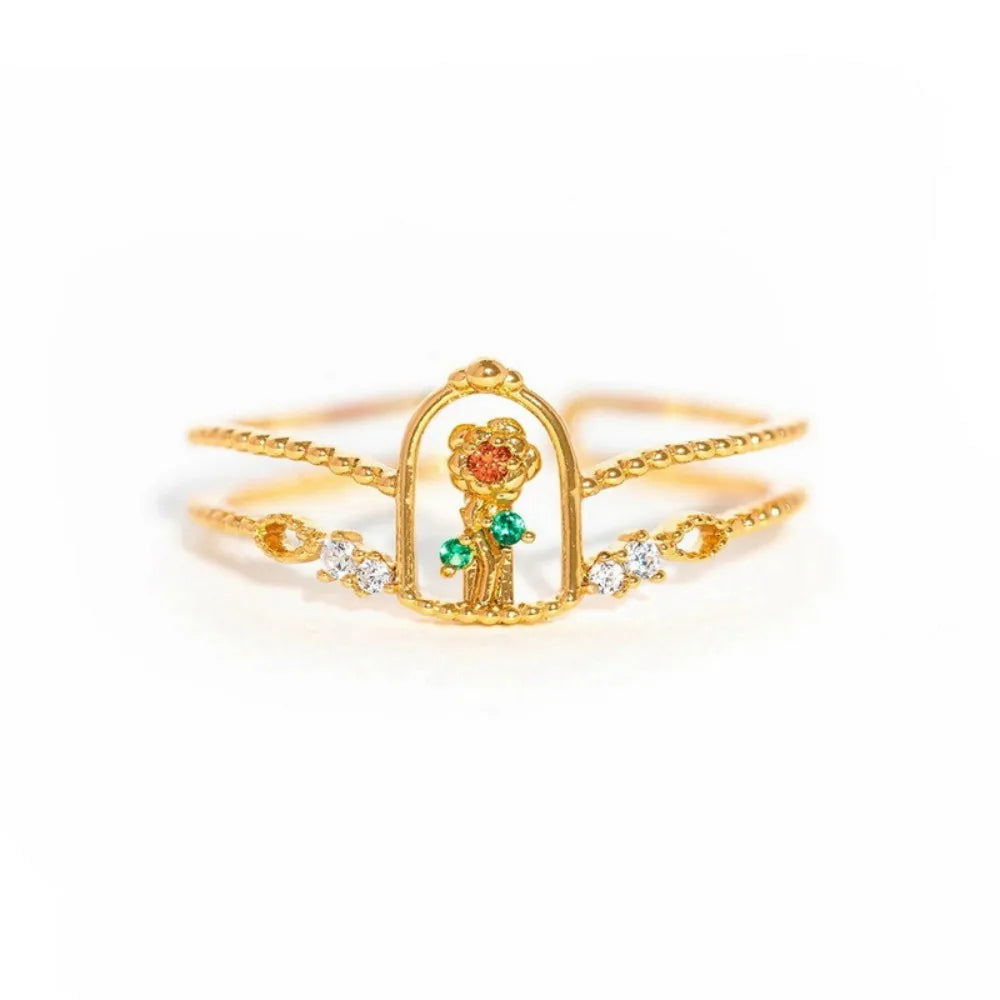 Adjustable Gold Plated Stackable Rings Set for Women Cute Crystal Zircon Stacking Finger Rings Dainty Fairy Jewelry Gift