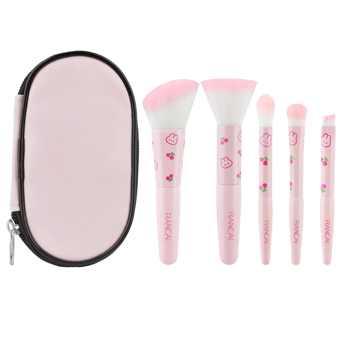 5Pcs Cute Compact Makeup Brush Set With Case Premium Brush for Flawless Foundation, Blush, Eyeshadow Application Beauty Tools