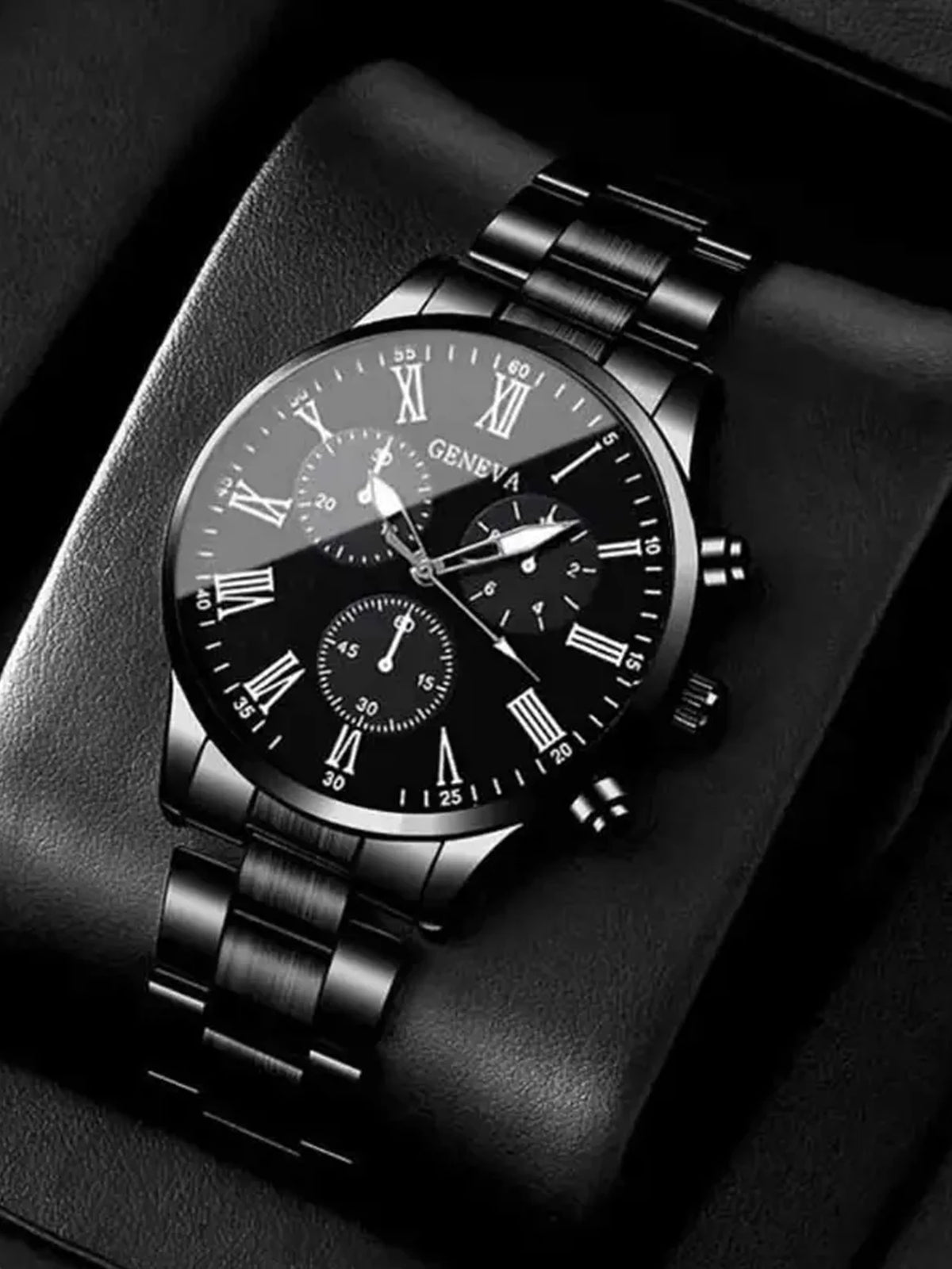 2pcs Fashionable Men's Steel Band Watch Geneva Casual Business Quartz Watch Stylish Timepiece