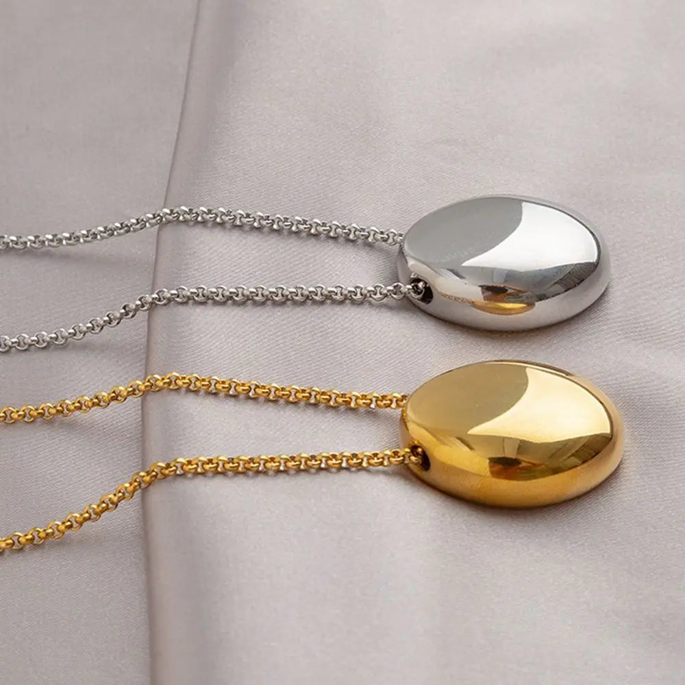 Minimalistic Oval Titanium Steel Necklace for Women Long Sweater Chain Luxury Charm Thin Chain Party Elegant Jewelry Accessories