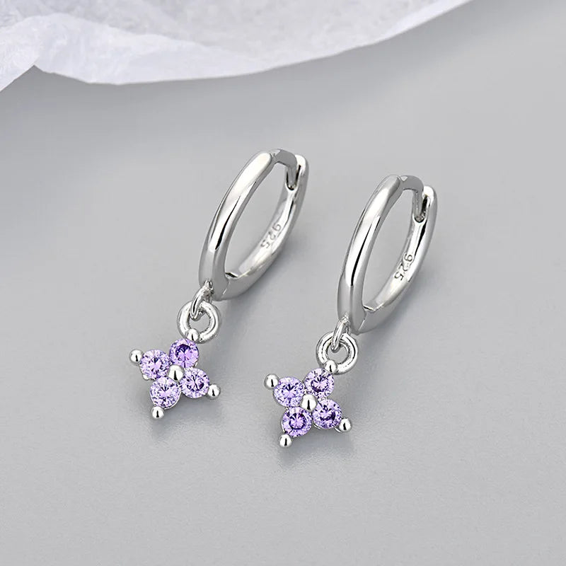 Women's Fashion Elegant Hoop Earrings With Cute Flower Pendant Shiny Crystal Zirconia Copper Exquisite Ear Piercing Jewelry Gift