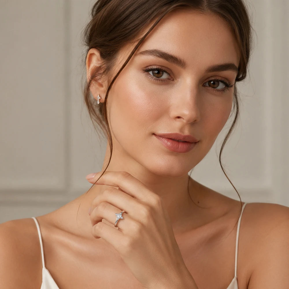Ring Star Stackable Europe Style Fine Jewerly For Women Brand New Trendy Gift In 925 Sterling Silver