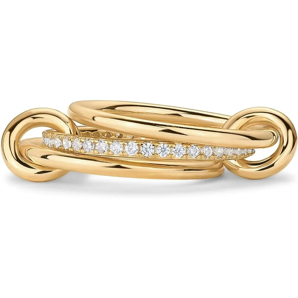 Stackable Rings for Women Statement Mixed Metals Multi Ring Stack Cubic Zirconia Connected Bands Stacking Jewelry