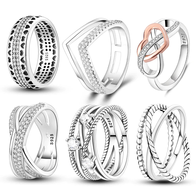 Original 925 Sterling Silver Rings Stackable Infinite Silver Zircon Ring For Women Wedding Anniversary Birthday Jewelry Gift Hot