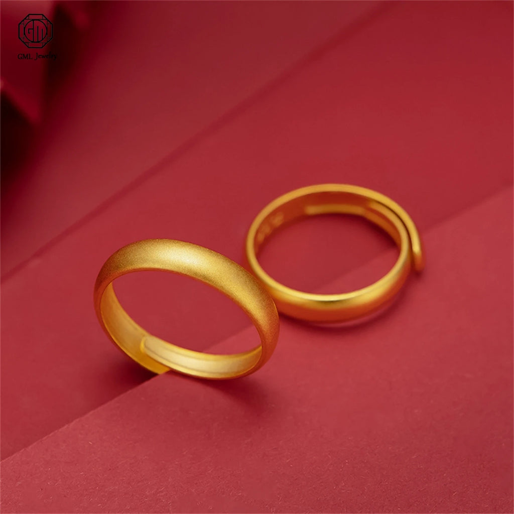 Sand Gold Adjustable Ring Matte Wide Band Openable Fade Resistant Unisex Couple Jewelry Solid Minimalist Gift