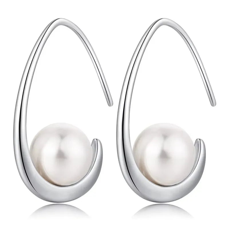 CAOSHI Simple Elegant Hoop Earrings with Simulated Pearl Female Graceful Jewelry for Engagement Daily Party Accessories Gift