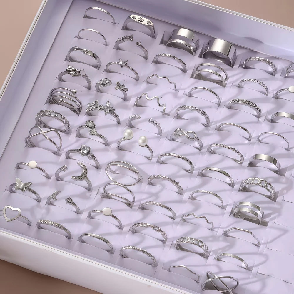 22Pcs/Lot Random Stackable Ring Set Women Elegant Durable Fashion High-End Geometric Spiral Hollow Out As A Gift For Her Jewelry