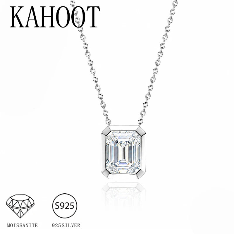 A Minimalist, Stylish, and Elegant 925 Silver Necklace for Women, Featuring A 1-Carat Rectangular Bezel-Set Moissanite.