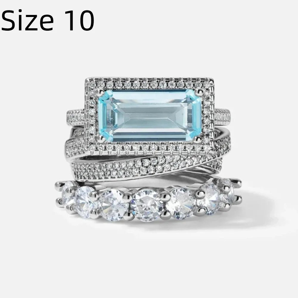 Large Rectangular Stone Stackable Ring Set European Style Fine Inlay Craft Stacking Rings Trendy Style Shine Brightly