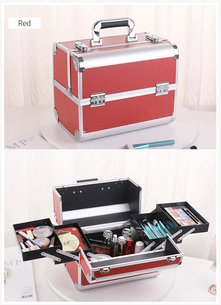 Makeup Case Cosmetic Organizer Case Extra Large 12 Inch 6 Trays Portable Makeup Organizer Case Make Up Carrying Box