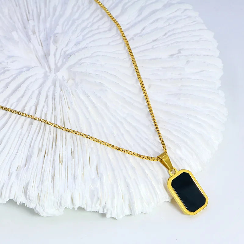 Minimalist 18K Gold Plated Necklace Black Enamel Necklace Stainless Steel Pendant Necklace for Women
