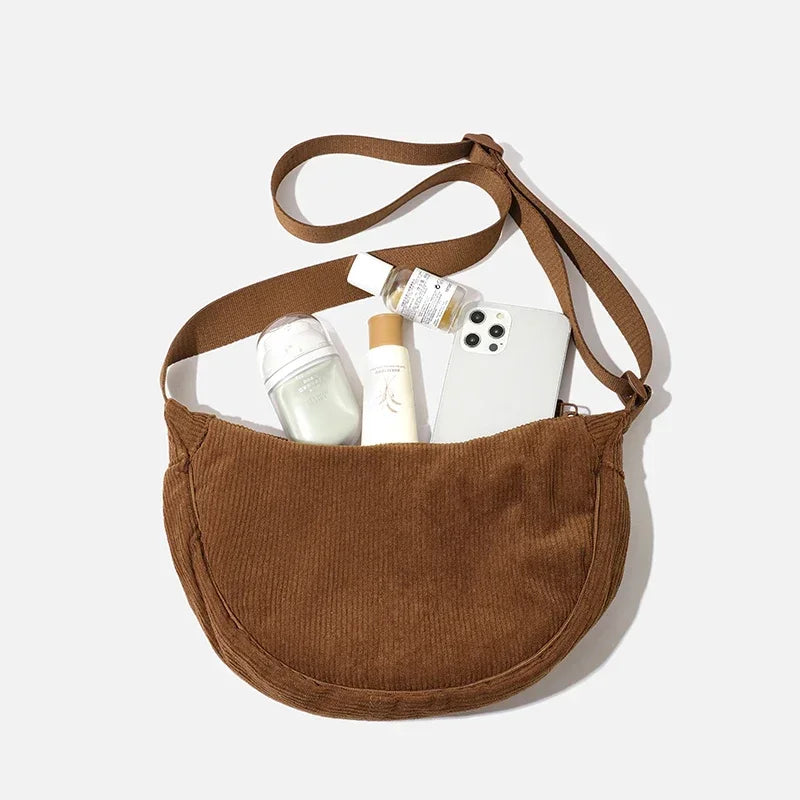 Crossbody Bags Ladies Daily Travel Handbags Messenger Bag Solid Color Corduroy Women's Hobos Shoulder Bag Retro Casual Female