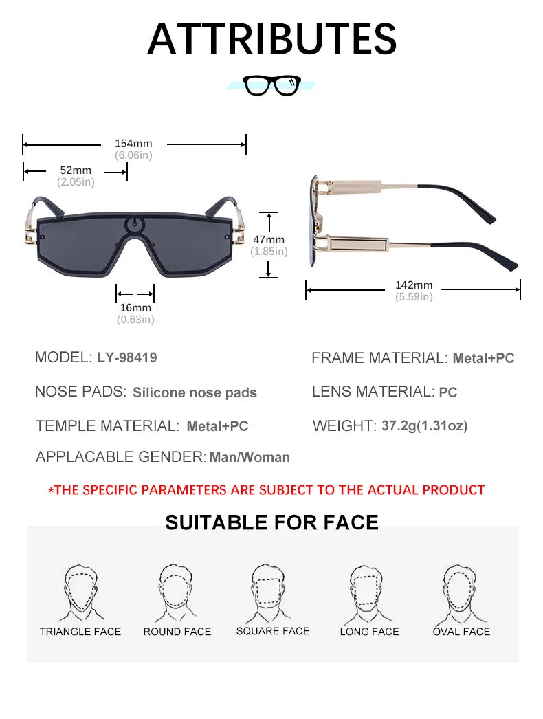 Premium Luxury Design One-piece Punk Sunglasses Men Women 2026 Fashion Metal Anti-reflective Outdoor Sun Shades Gafas UV400