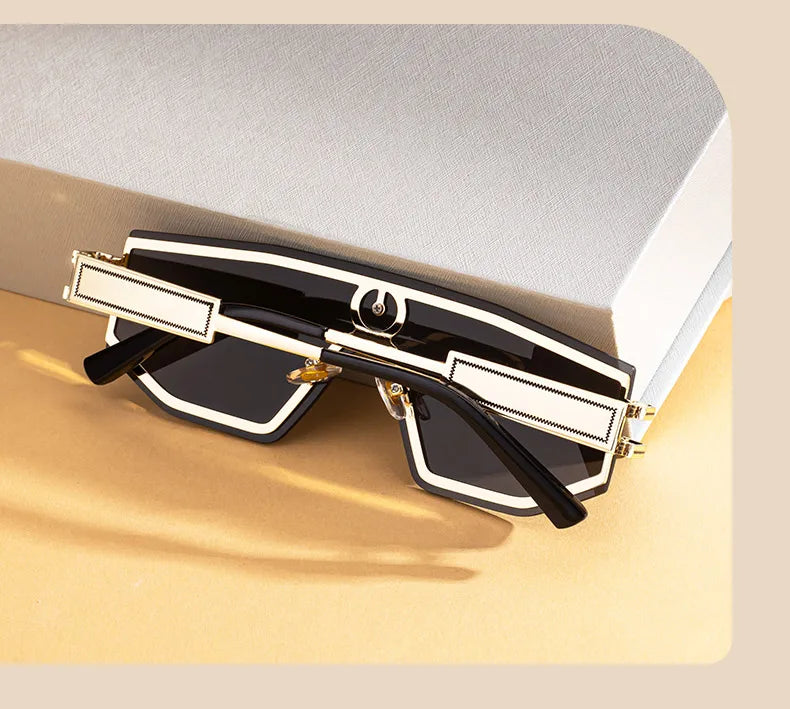 Premium Luxury Design One-piece Punk Sunglasses Men Women 2026 Fashion Metal Anti-reflective Outdoor Sun Shades Gafas UV400