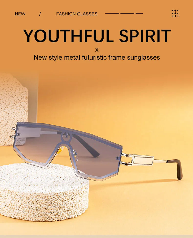 Premium Luxury Design One-piece Punk Sunglasses Men Women 2026 Fashion Metal Anti-reflective Outdoor Sun Shades Gafas UV400