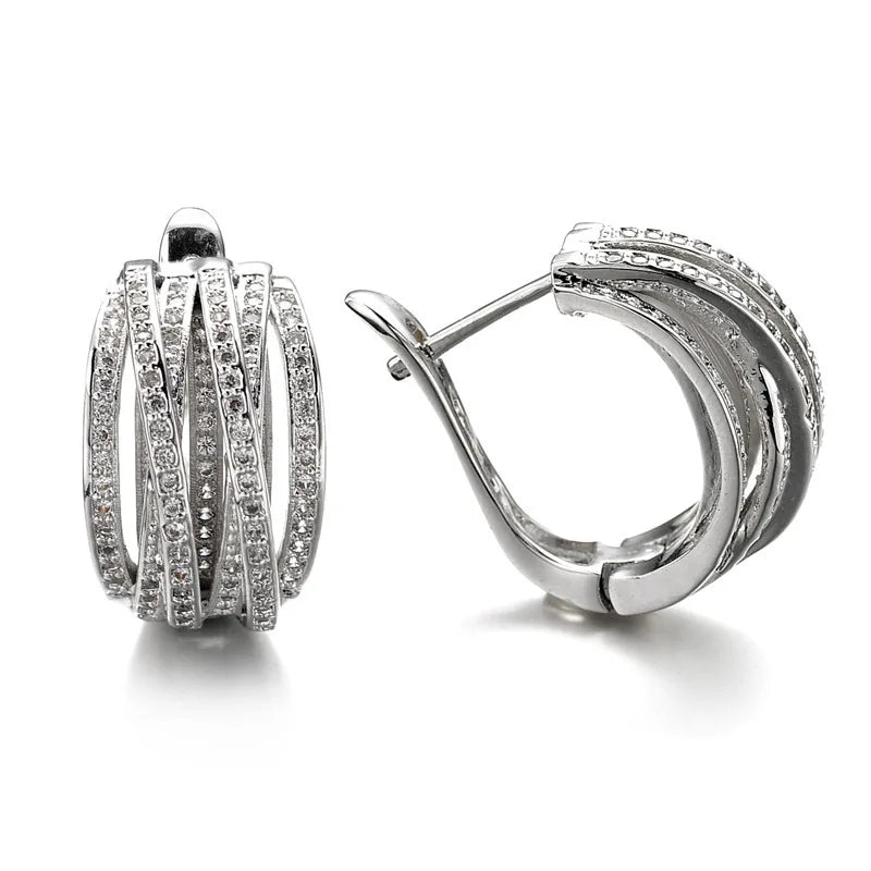 Huitan Silver Color Fashion Elegant Hoop Earrings with Shiny Cubic Zirconia for Women Anniversary Gift Wedding Party Accessories