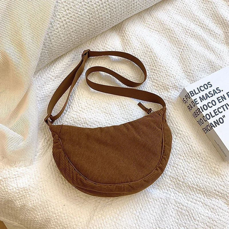 Crossbody Bags Ladies Daily Travel Handbags Messenger Bag Solid Color Corduroy Women's Hobos Shoulder Bag Retro Casual Female