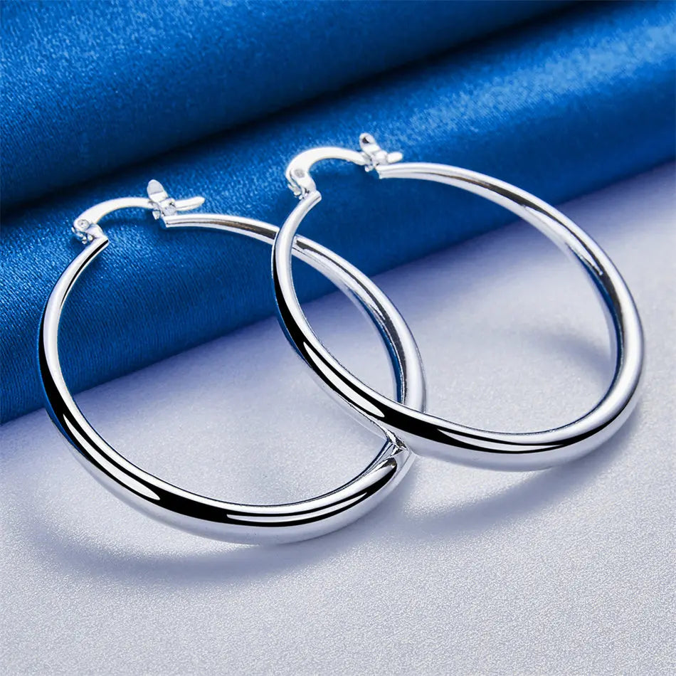 Elegant 925 Sterling Silver 40mm Delicate Round Hoop Earrings for Women, Charming Party Gifts, Jewelry