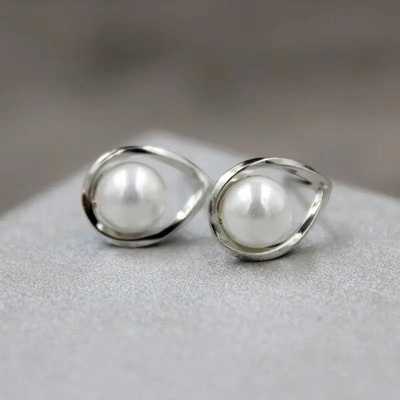 CAOSHI Simple Elegant Hoop Earrings with Simulated Pearl Female Graceful Jewelry for Engagement Daily Party Accessories Gift
