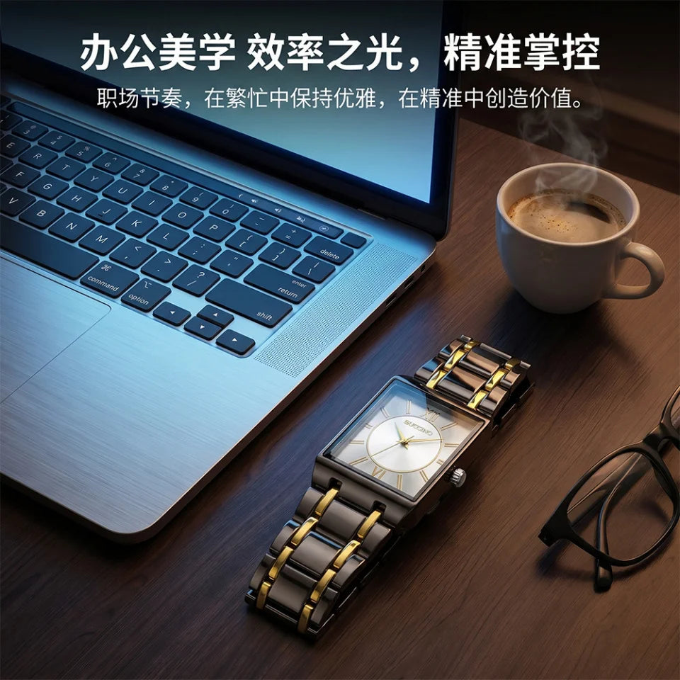 Men's Quartz Wristwatch Steel Band Male Classic Popular Watches Rectangular Minimalist Fashion Casual Business Watch For Daily