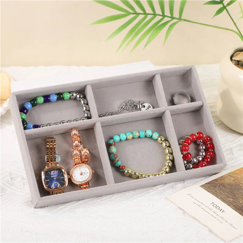 Stackable Velvet Jewelry Tray - Grey, Rectangular Storage Drawer for Rings, Necklaces, and Earrings, Jewelry Storage