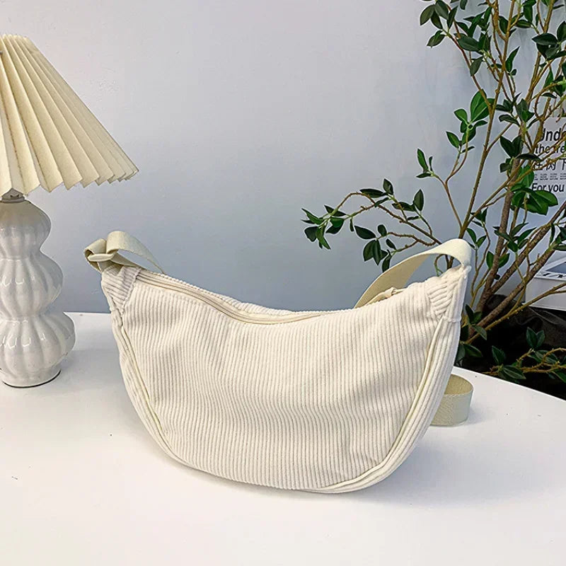 Crossbody Bags Ladies Daily Travel Handbags Messenger Bag Solid Color Corduroy Women's Hobos Shoulder Bag Retro Casual Female