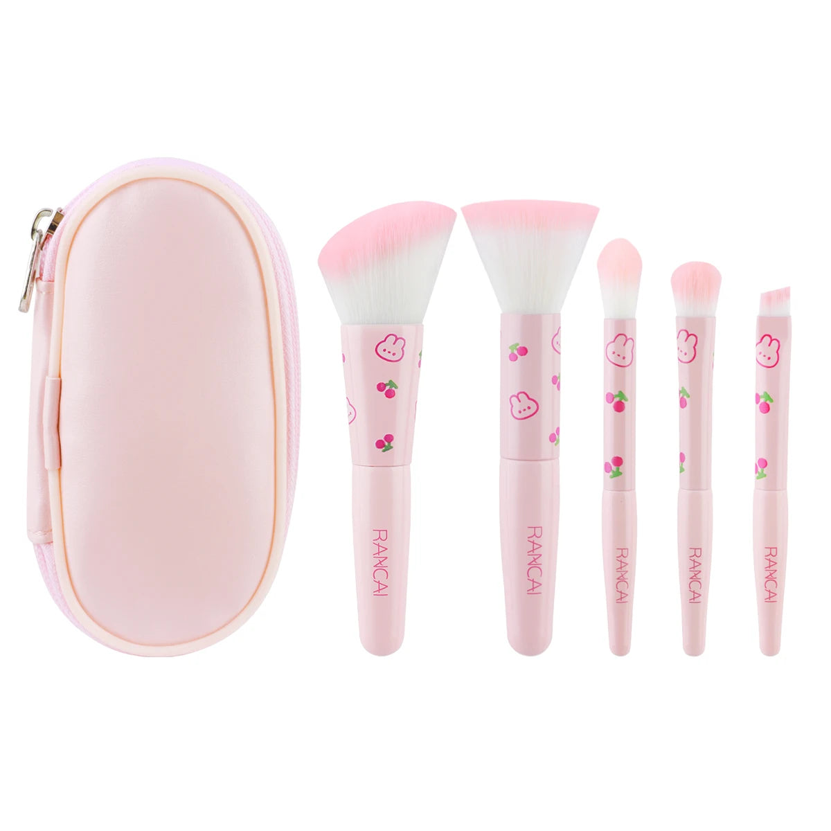 5Pcs Cute Compact Makeup Brush Set With Case Premium Brush for Flawless Foundation, Blush, Eyeshadow Application Beauty Tools