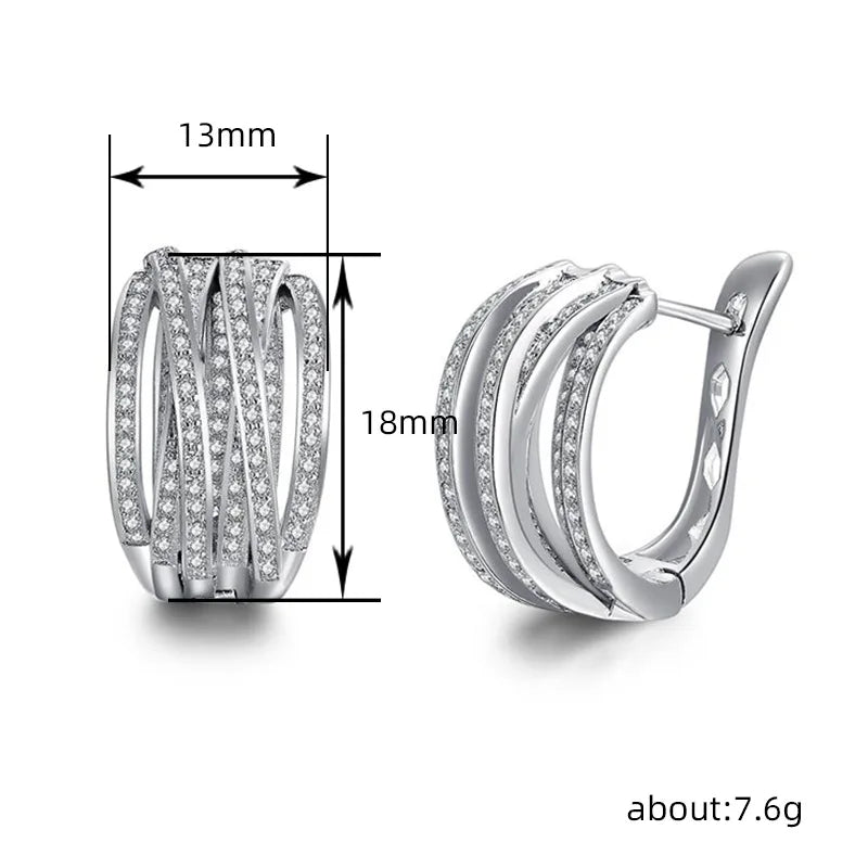 Huitan Silver Color Fashion Elegant Hoop Earrings with Shiny Cubic Zirconia for Women Anniversary Gift Wedding Party Accessories