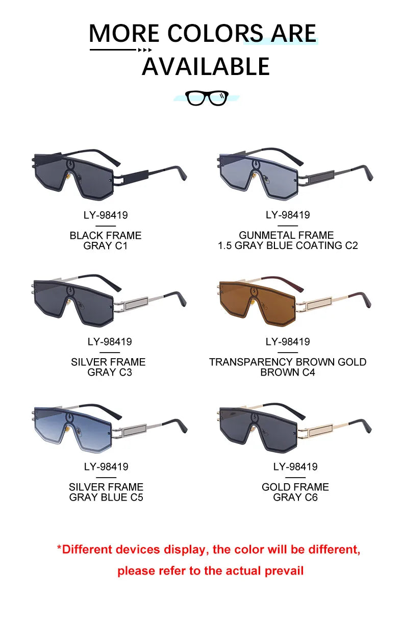 Premium Luxury Design One-piece Punk Sunglasses Men Women 2026 Fashion Metal Anti-reflective Outdoor Sun Shades Gafas UV400