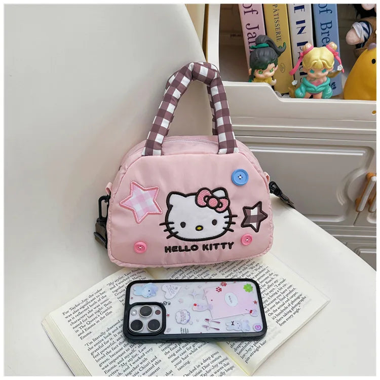 Cute Kitty Crossbody Bag Checkered Commuter Handbag, Creative Cartoon Shoulder Bag, Gift for Girlfriend
