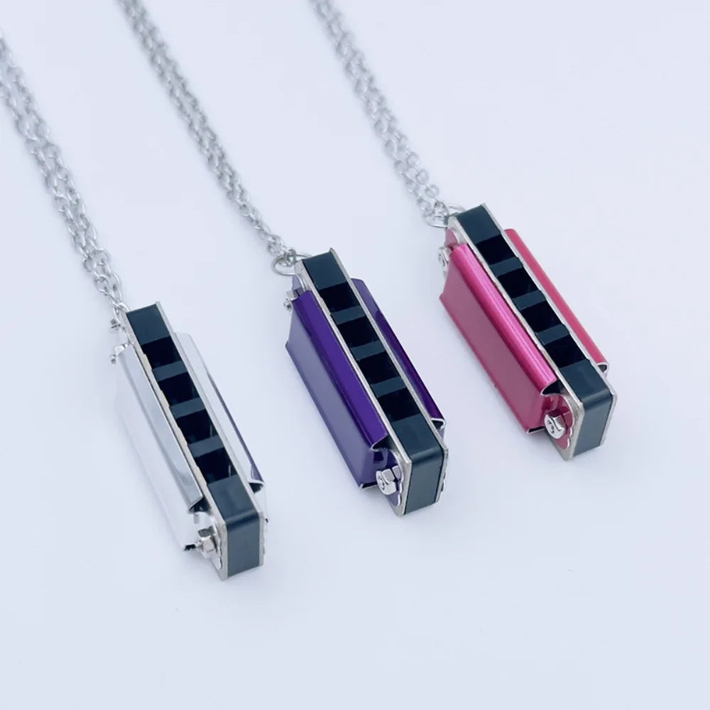New 4-hole 8-tone Necklace Harmonica Metal Woodwind Harmonica Chain Mini Mini Musical Instrument Gift
