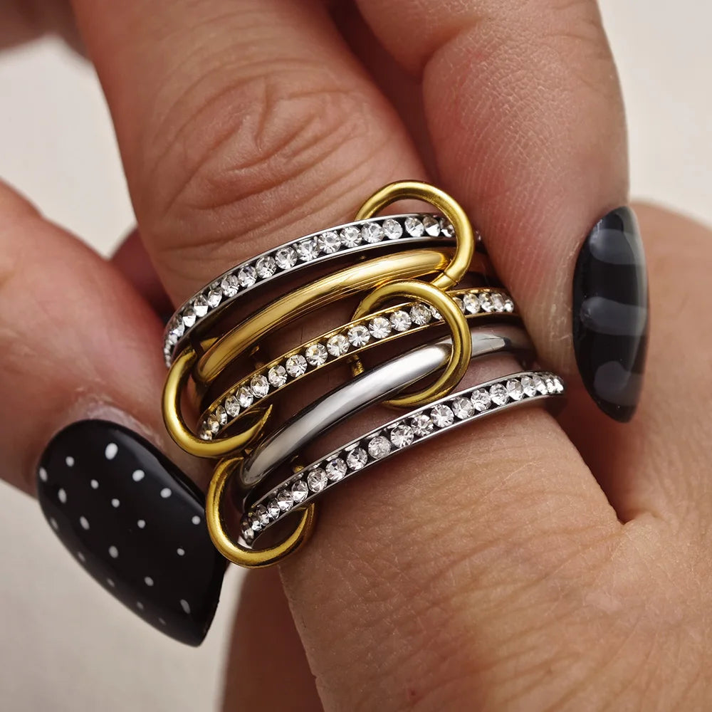 5PCS/set Stackable Ring For Women Stainless Steel Double Color Cubic Zircon Spinelli Kilcollin Ring Fashion Jewerly Dropshipping