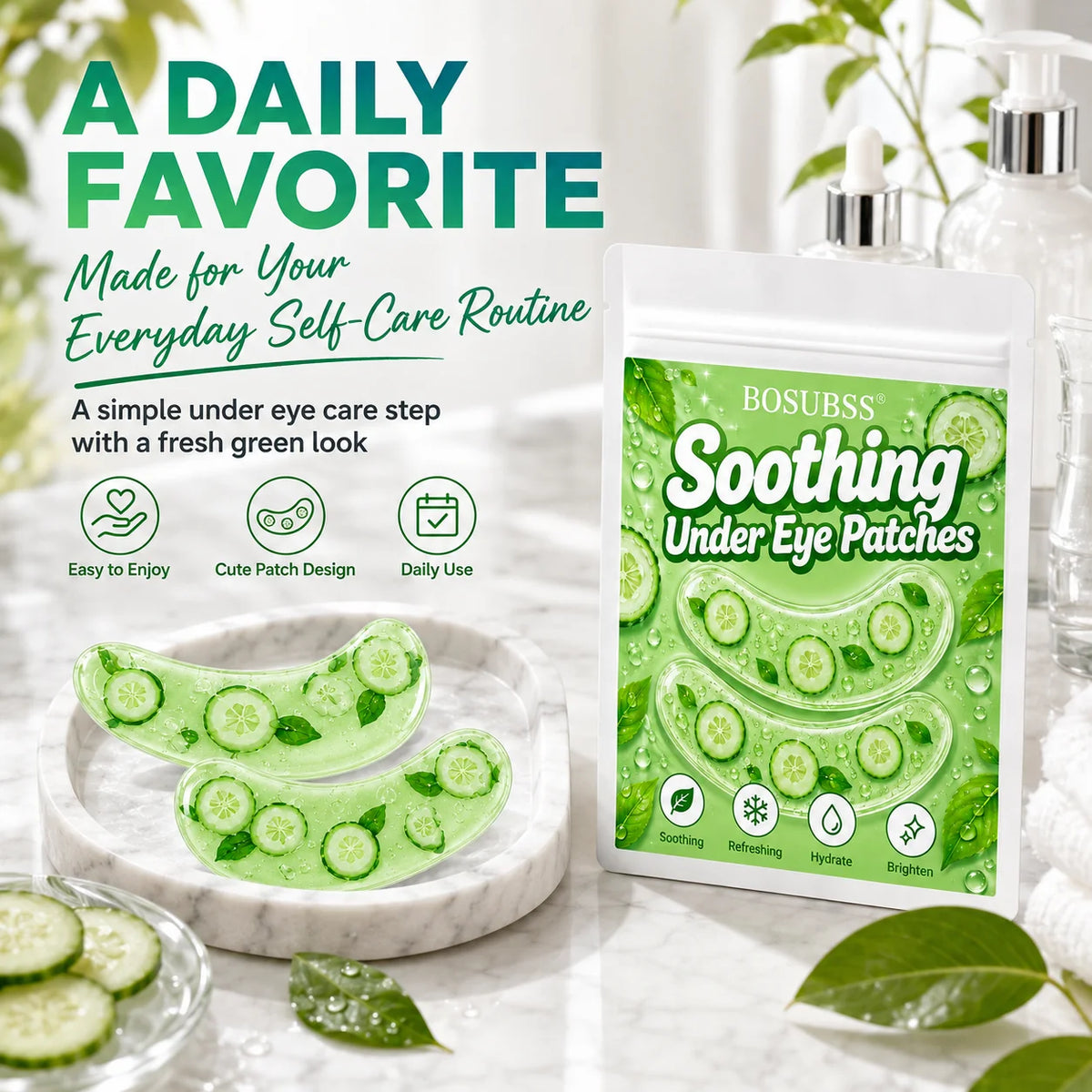 10Pcs Cucumber Gel Under Eye Patches Hydrate Refresh Soothing Eye Mask Pads Daily Face Beauty Skin Care Eye Treatment Patches