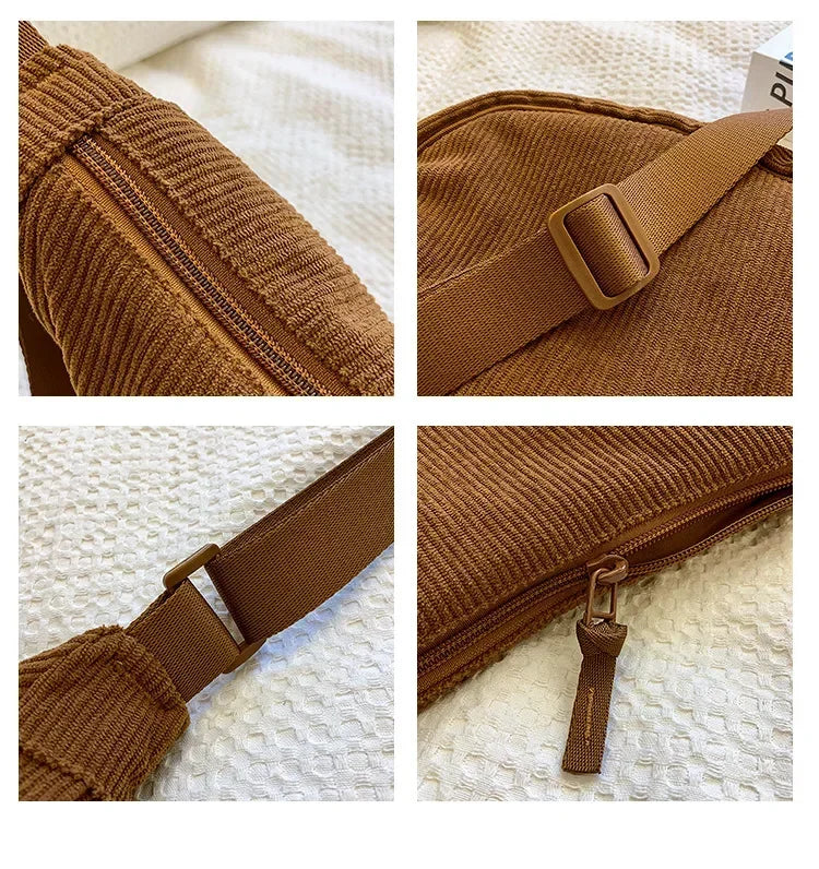 Crossbody Bags Ladies Daily Travel Handbags Messenger Bag Solid Color Corduroy Women's Hobos Shoulder Bag Retro Casual Female