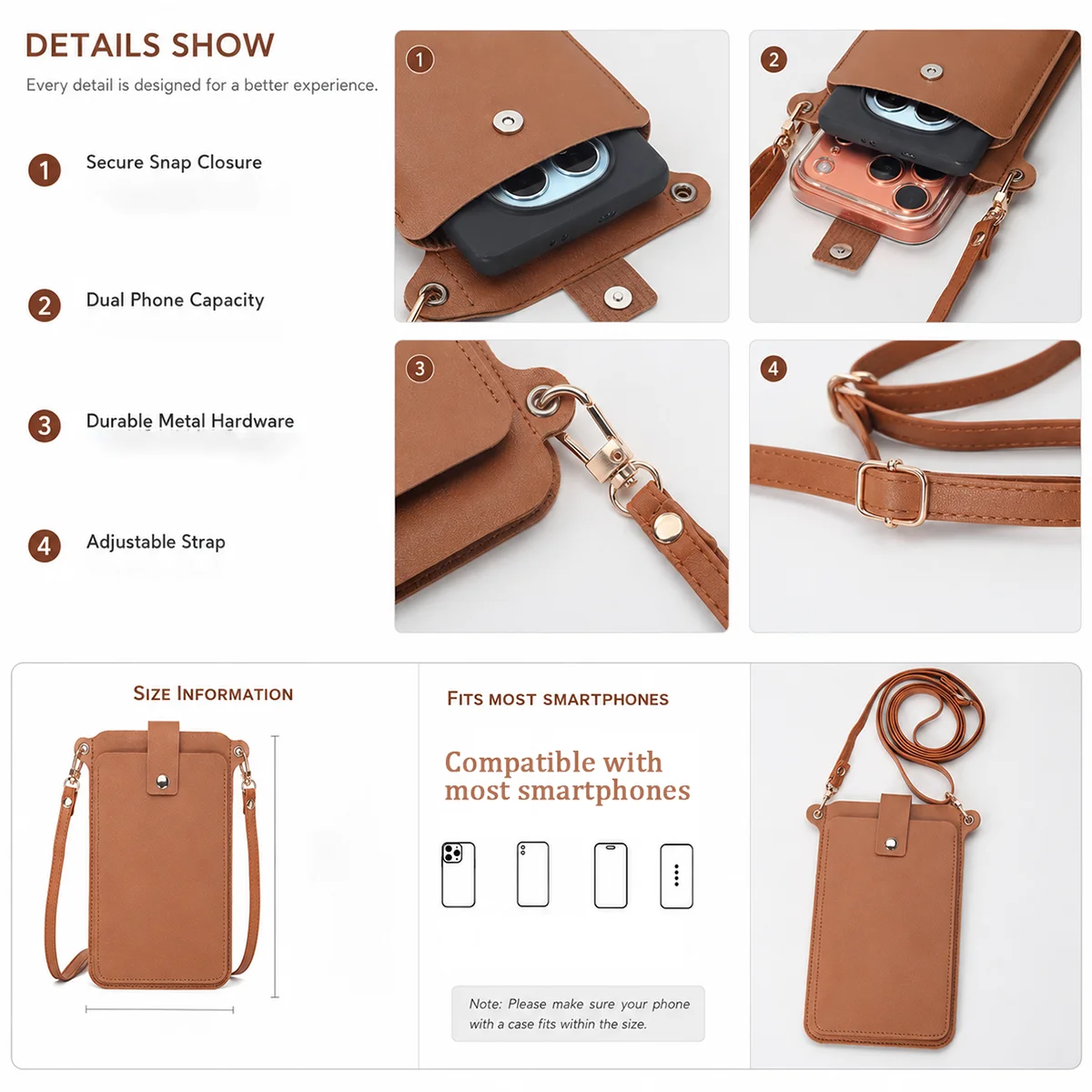 Multi Functional Crossbody Bags Women Mini PU Leather Shoulder Purses and for Girls Ladies Phone Simple Fashionable Solid Bag