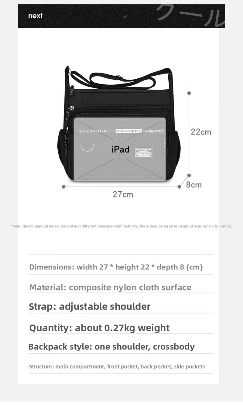 Men Crossbody Bag Single Shoulder Bags Big Capacity Commuter Storage Bag Fashion Multi-Pockets Business Travel Crossbody Bags
