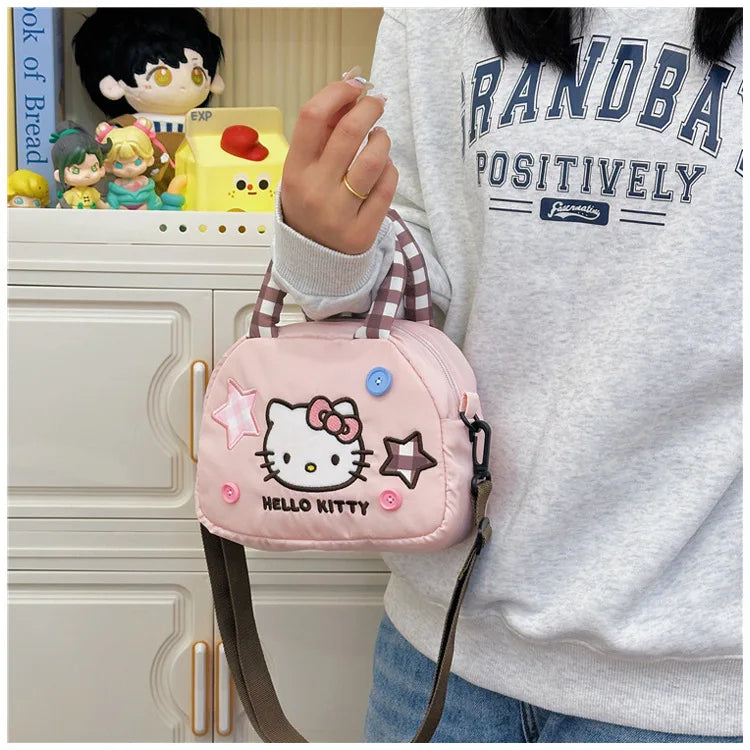Cute Kitty Crossbody Bag Checkered Commuter Handbag, Creative Cartoon Shoulder Bag, Gift for Girlfriend