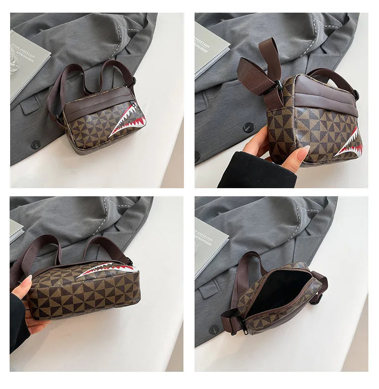 Women Stylish Crossbody Bag, Modern Geometric Pattern, Black Brown Versatile Design, Daily Commute, Casual Outings Messenger Bag