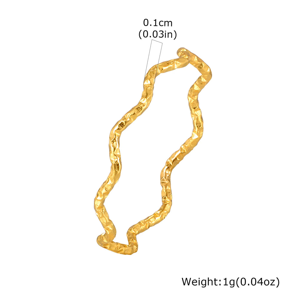 Stackable Wave Ring Thin Band, Golden Color Stainless Steel Waterproof Daily Wear Anti Tarnish Party Jewelry for Women